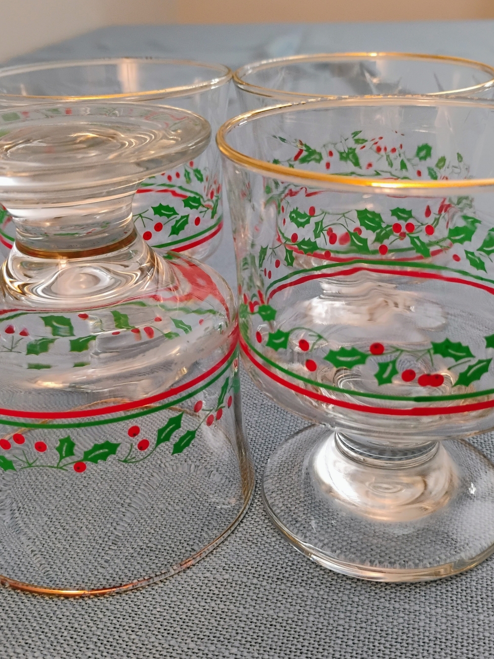 Festive Holly Glass Dessert Goblets - Clear with Red & Green Accents